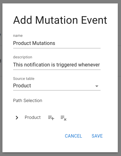 Screenshot: Mutation event configuration