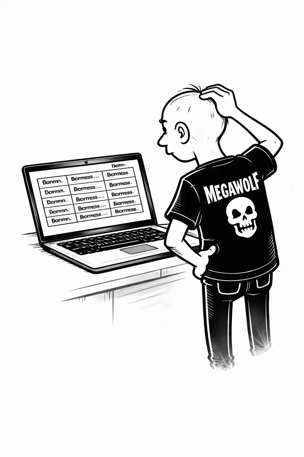 Gary looking at a spreadsheet with repeated entries