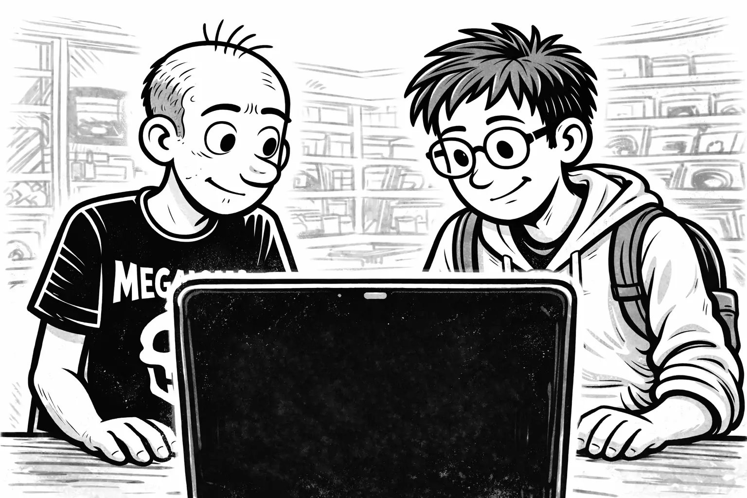 Sam and Gary looks at the computer