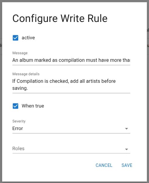 Write rule configuration