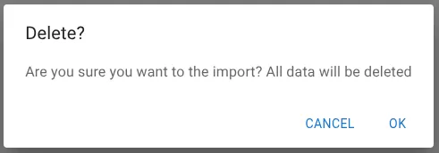 Delete import confirmation