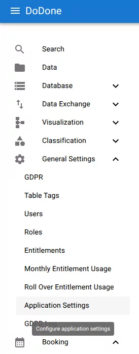 Open application settings