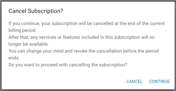 Cancel subscription dialog