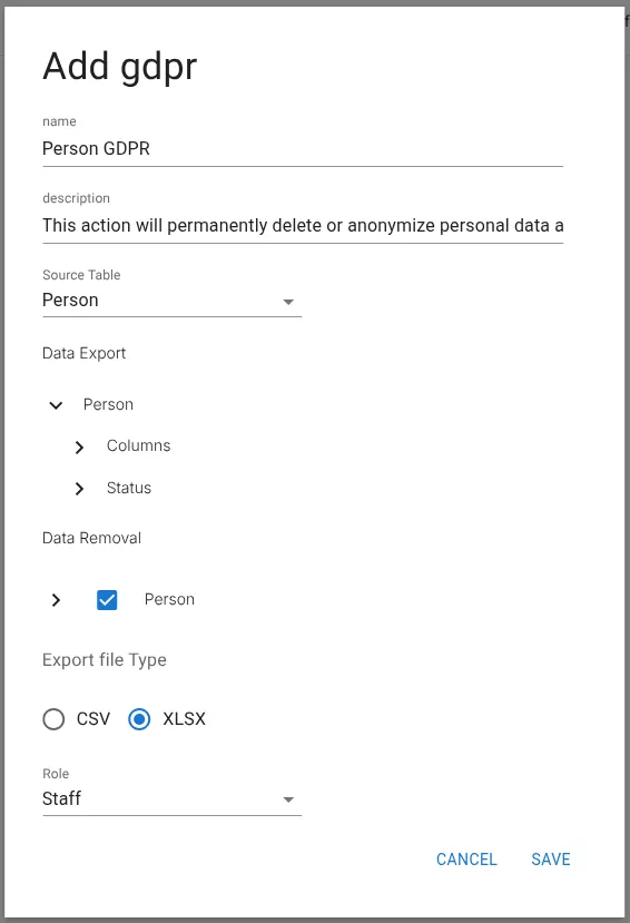 Add GDPR configuration