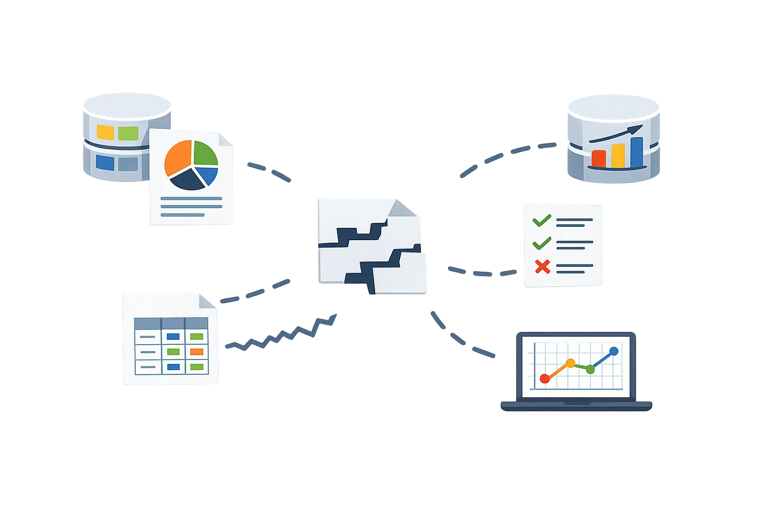 Fragmented data blocks that cannot connect into a complete structure