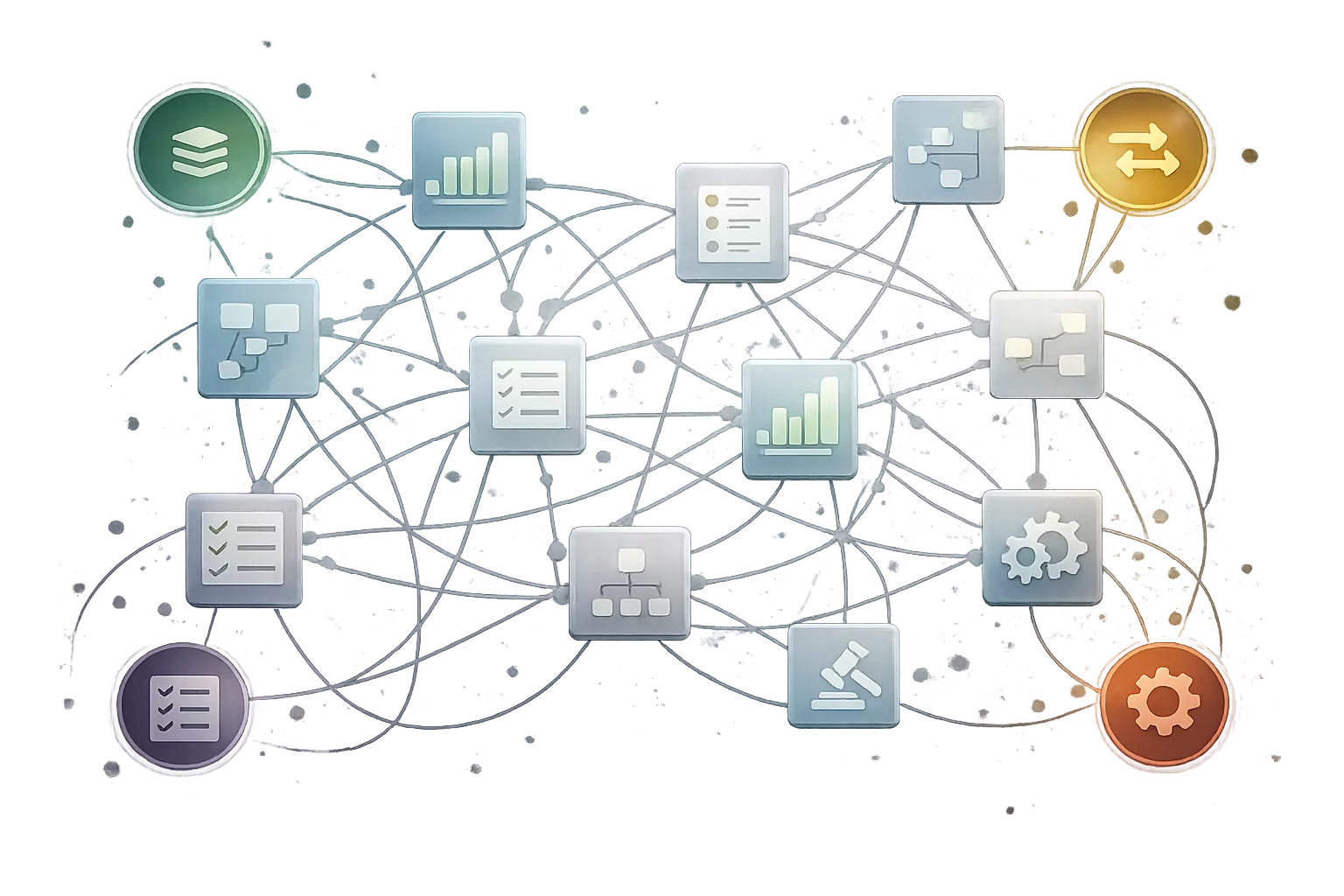 Abstract structural map showing system components slightly misaligned
