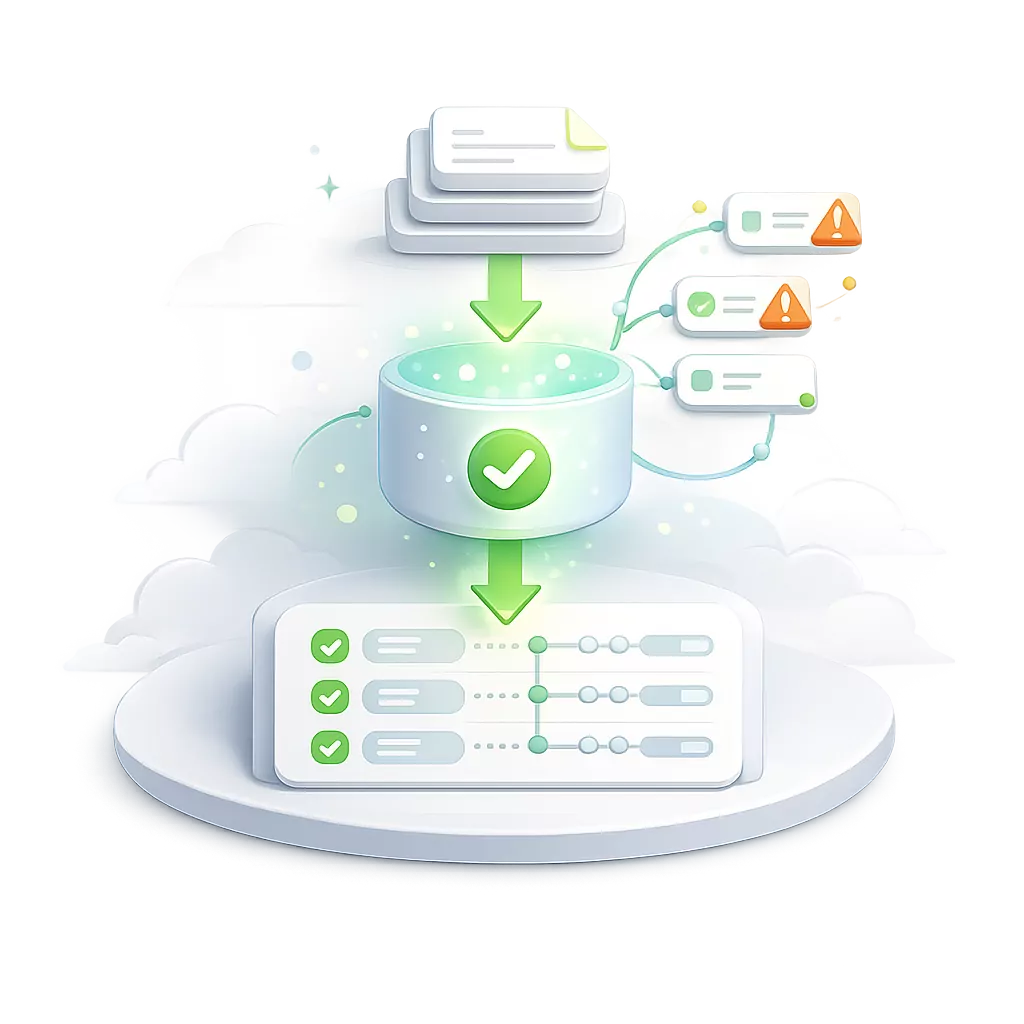 Structured data being imported and validated into connected tables