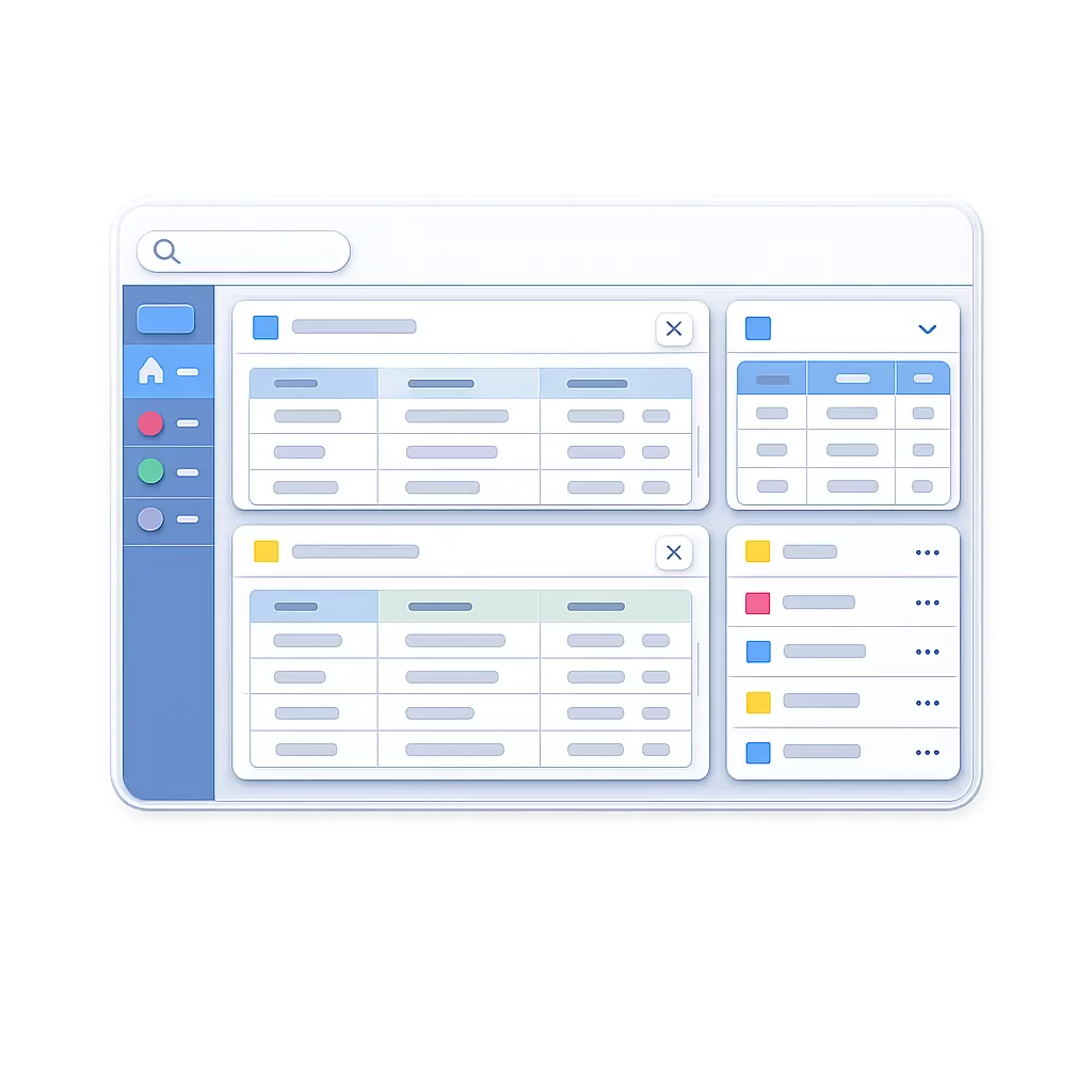 Split workspace with multiple panels and tabs arranged side by side